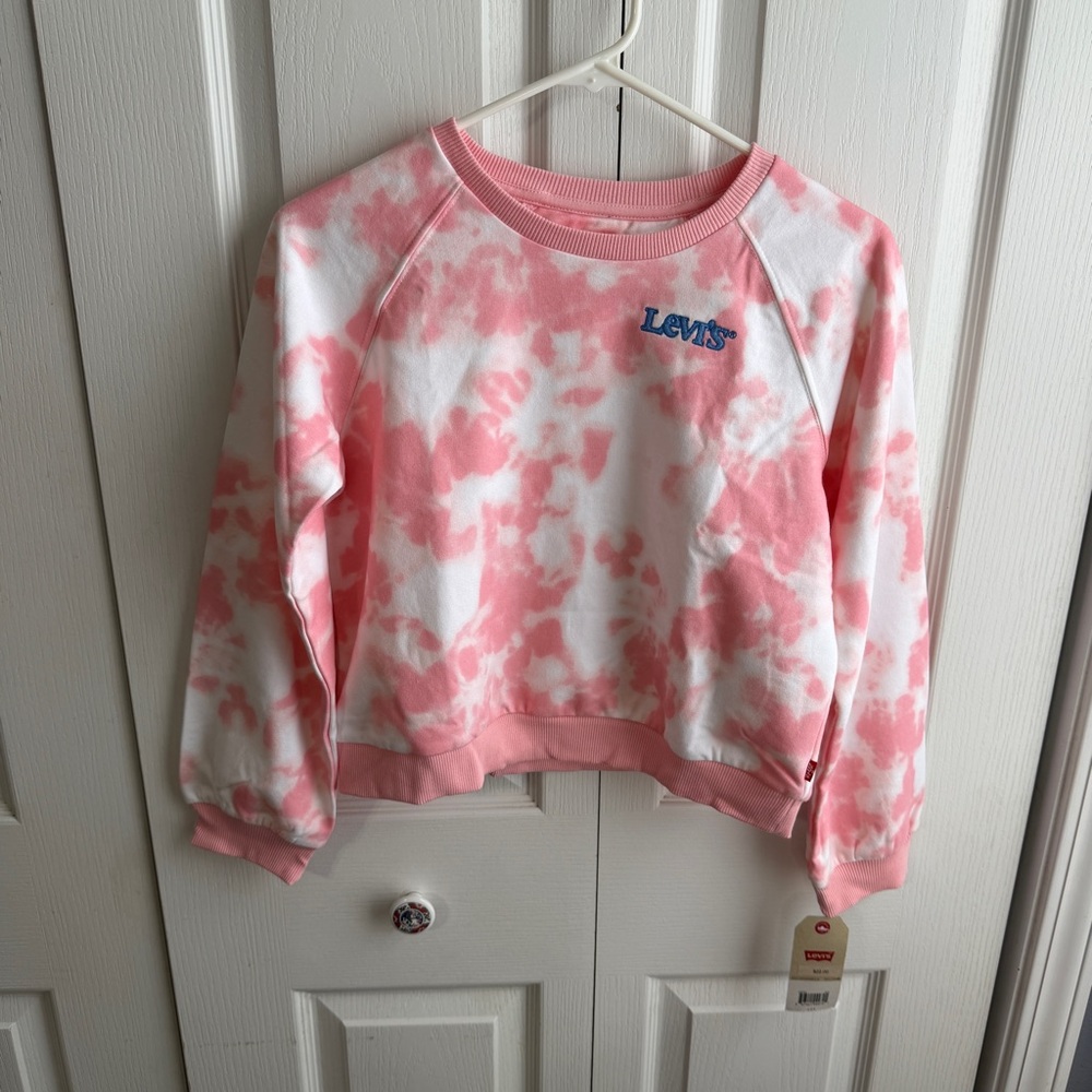 Levi’s pink white tie dye‎ cropped sweatshirt size large 12-13 years
